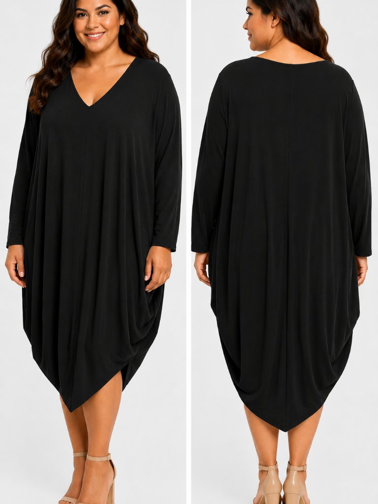 Azmara Asefa Black Draped Oversized Tunic Dress Xl